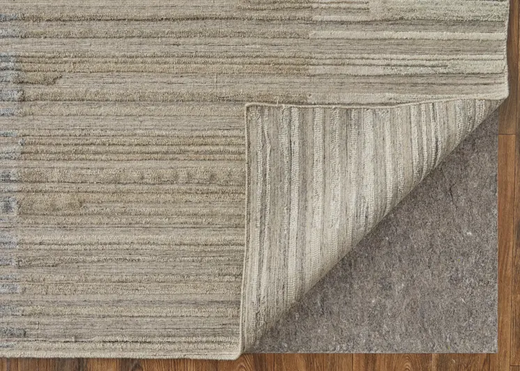 2' X 3' Tan and Blue Abstract Hand Woven Worn Faded Area Rug