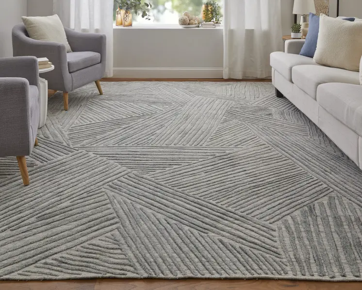 9' X 12' Green and Ivory Abstract Hand Woven Area Rug