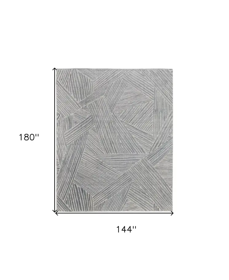 12' X 15' Green and Ivory Abstract Hand Woven Area Rug