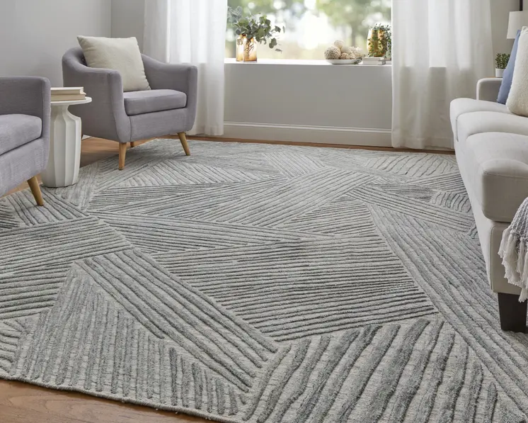 2' X 3' Green and Ivory Abstract Hand Woven Area Rug