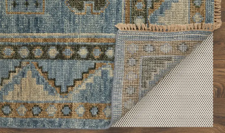 3' X 5' Ivory Tan and Blue Wool Oriental Hand Knotted Area Rug With Fringe