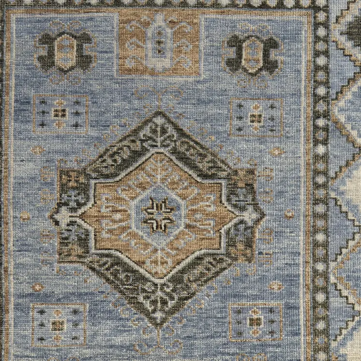 10' X 14' Ivory Tan and Blue Wool Oriental Hand Knotted Area Rug With Fringe