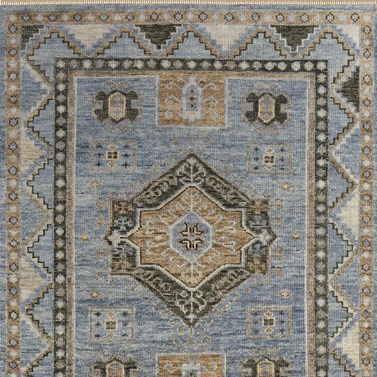 10' X 14' Ivory Tan and Blue Wool Oriental Hand Knotted Area Rug With Fringe