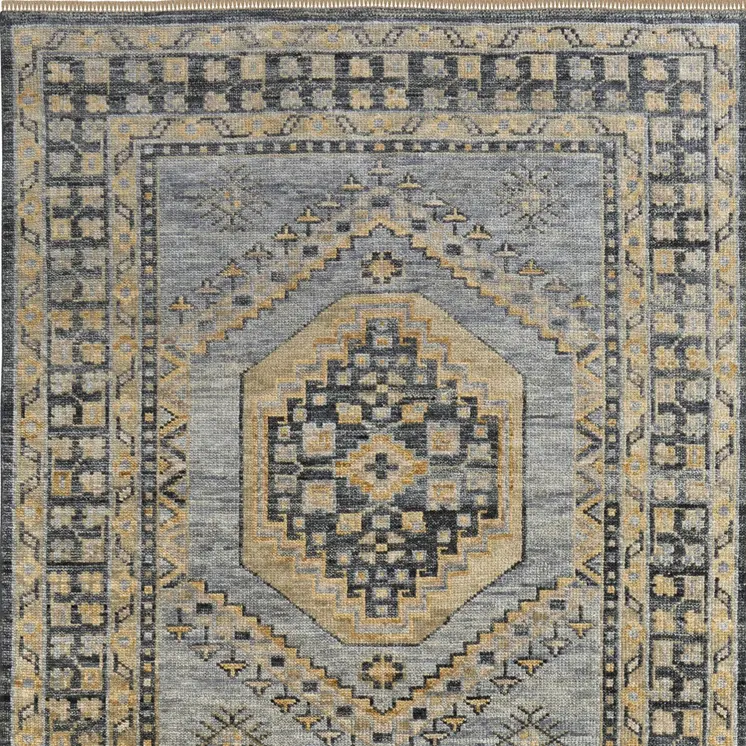 9' X 12' Blue Gray and Tan Wool Oriental Hand Knotted Area Rug With Fringe
