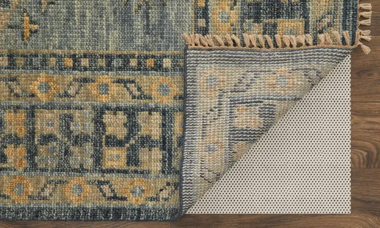 2' X 3' Blue Gray and Tan Wool Oriental Hand Knotted Area Rug With Fringe