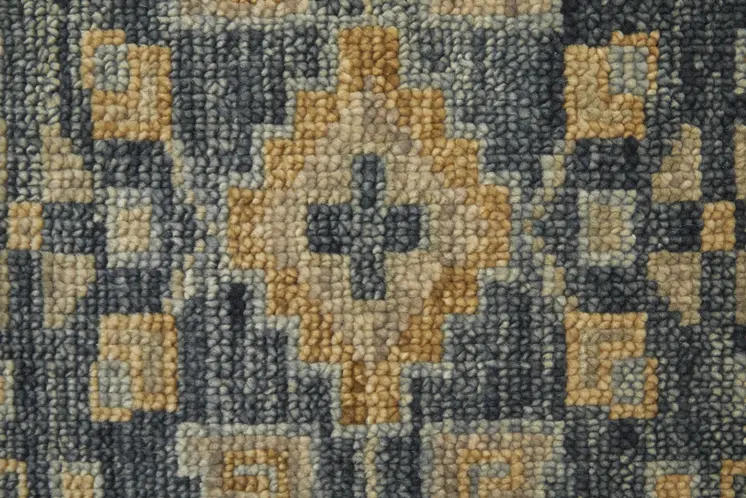 2' X 3' Blue Gray and Tan Wool Oriental Hand Knotted Area Rug With Fringe