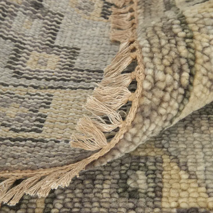 3' X 5' Gray and Brown Wool Geometric Hand Knotted Area Rug With Fringe