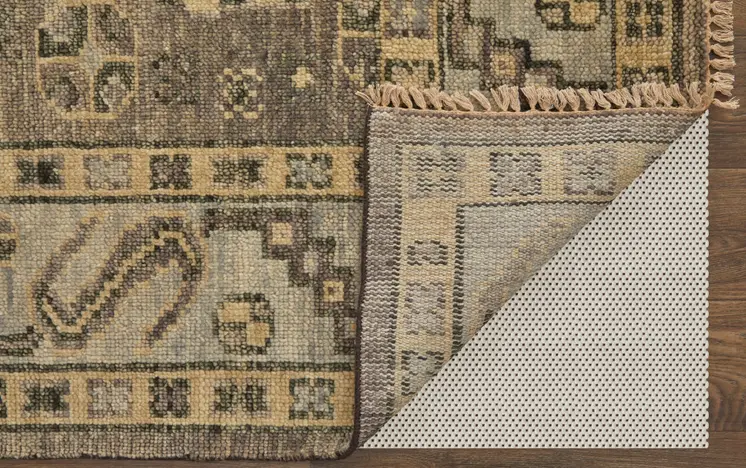 3' X 5' Gray and Brown Wool Geometric Hand Knotted Area Rug With Fringe