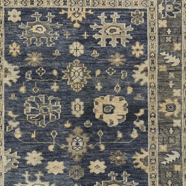 3' X 5' Blue and Gray Wool Floral Hand Knotted Area Rug With Fringe