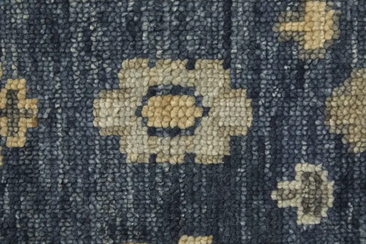 14' Blue and Gray Wool Floral Hand Knotted Runner Rug With Fringe