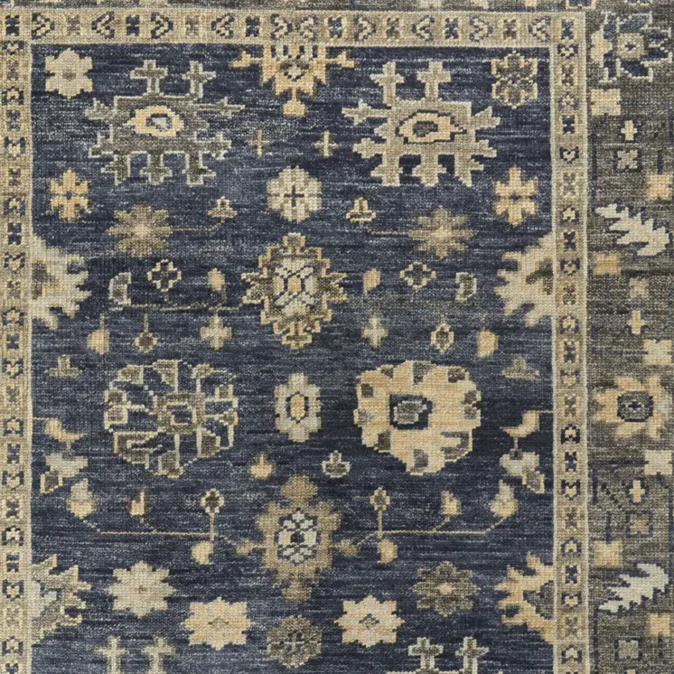 2' X 3' Blue and Gray Wool Floral Hand Knotted Area Rug With Fringe