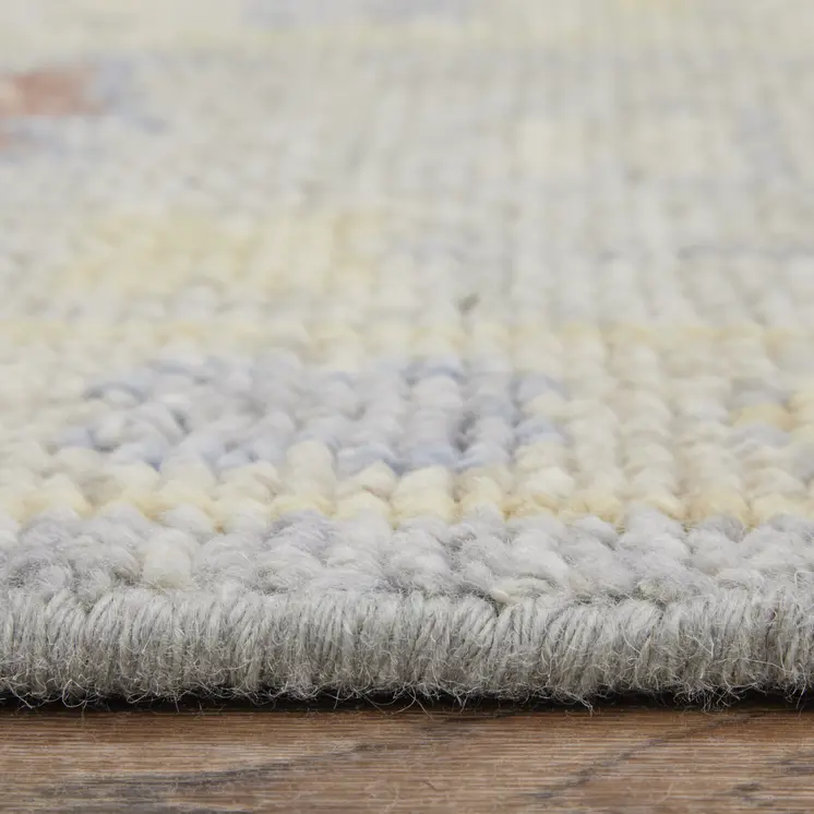 4' X 6' Light Blue and Taupe Wool Floral Hand Knotted Area Rug With Fringe