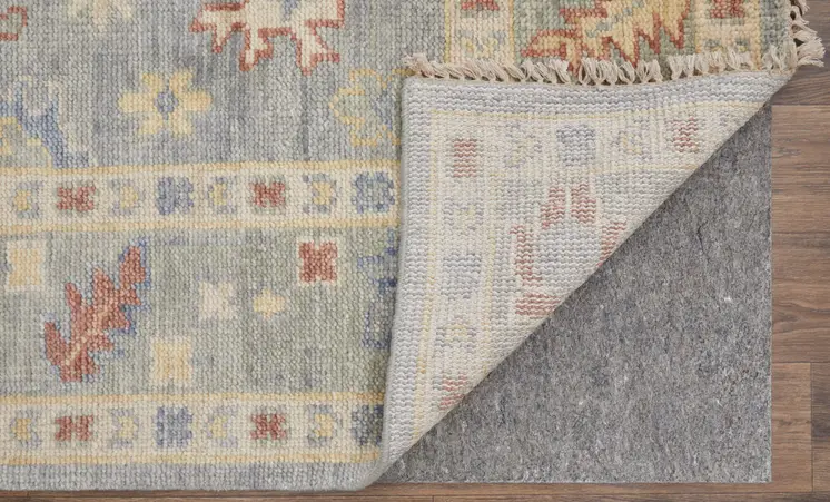 9' X 12' Light Blue and Taupe Wool Floral Hand Knotted Area Rug With Fringe