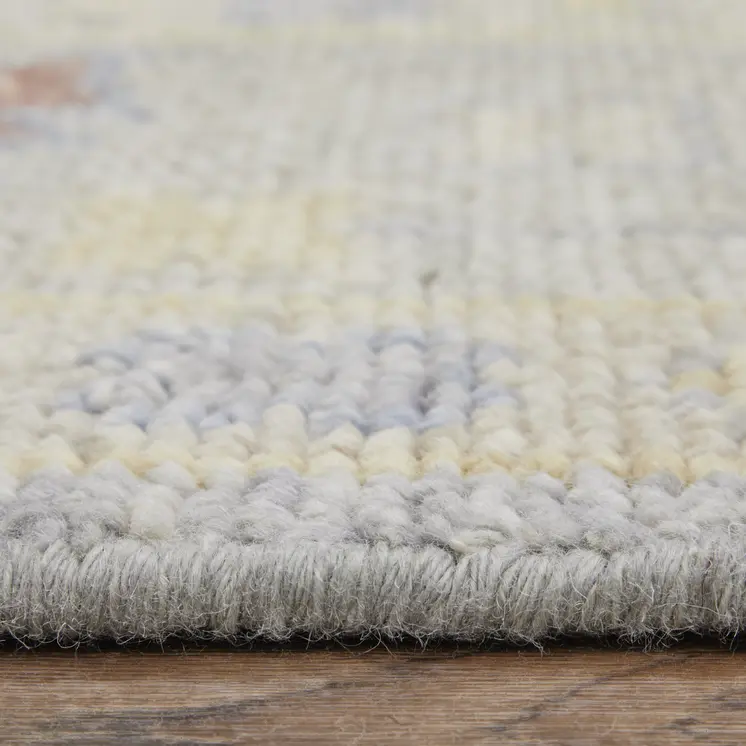 12' X 15' Light Blue and Taupe Wool Floral Hand Knotted Area Rug With Fringe