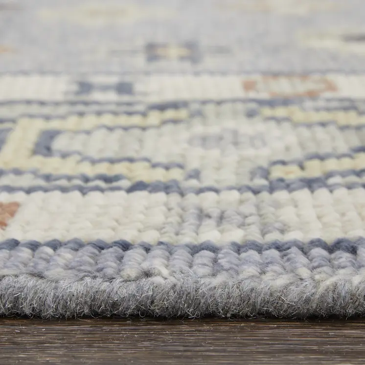3' X 5' Gray Blue and Taupe Wool Geometric Hand Knotted Area Rug With Fringe