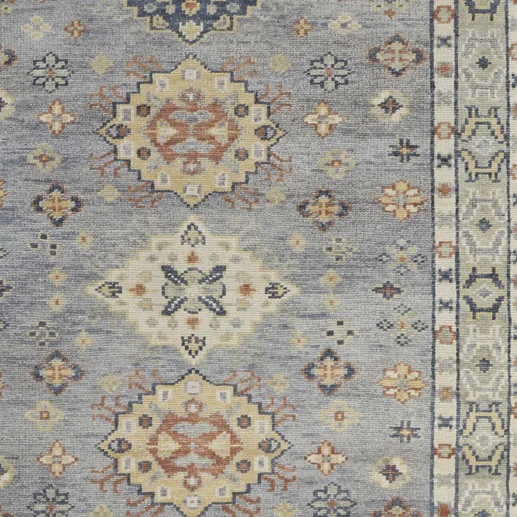 3' X 5' Gray Blue and Taupe Wool Geometric Hand Knotted Area Rug With Fringe