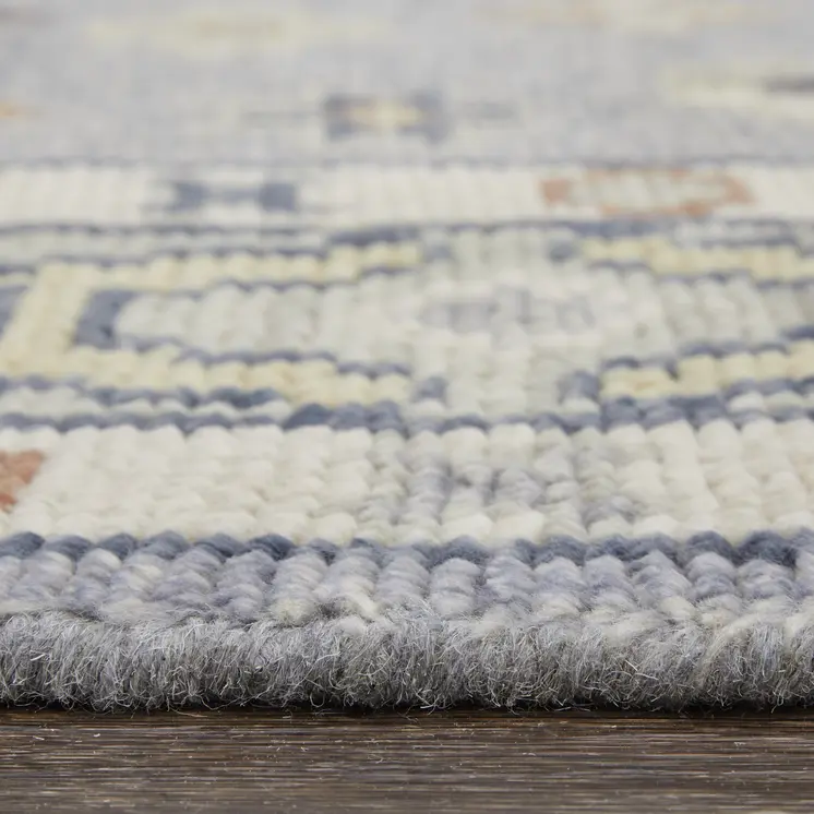 9' X 12' Gray Blue and Taupe Wool Geometric Hand Knotted Area Rug With Fringe