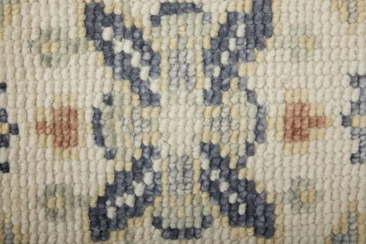 14' Gray Blue and Taupe Wool Geometric Hand Knotted Runner Rug With Fringe