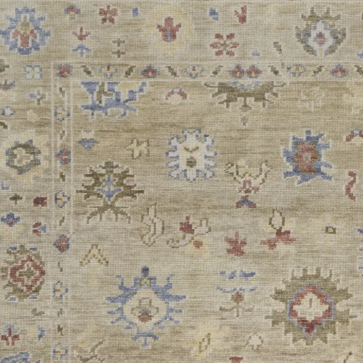 3' X 5' Tan Brown and Blue Wool Floral Hand Knotted Area Rug With Fringe