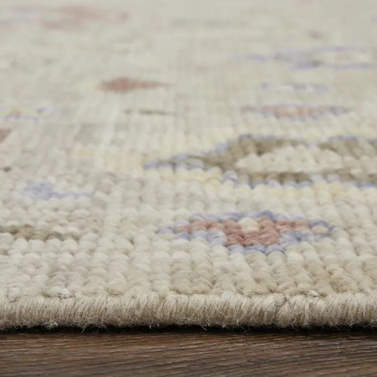 2' X 3' Tan Brown and Blue Wool Floral Hand Knotted Area Rug With Fringe