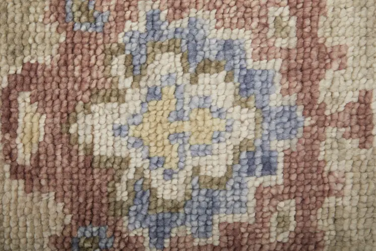 2' X 3' Tan Brown and Blue Wool Floral Hand Knotted Area Rug With Fringe