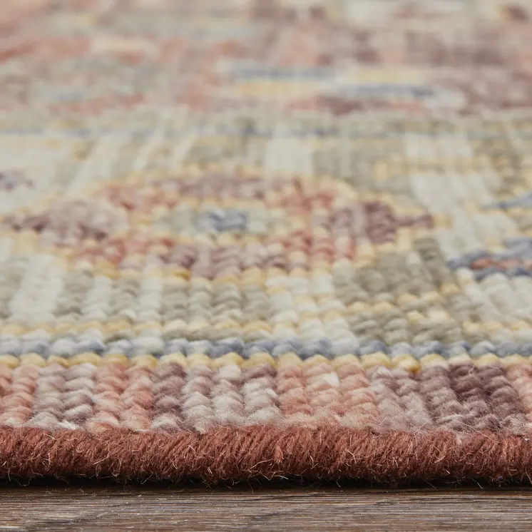 2' X 3' Ivory Red and Gold Wool Oriental Hand Knotted Area Rug With Fringe