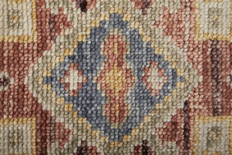 2' X 3' Ivory Red and Gold Wool Oriental Hand Knotted Area Rug With Fringe