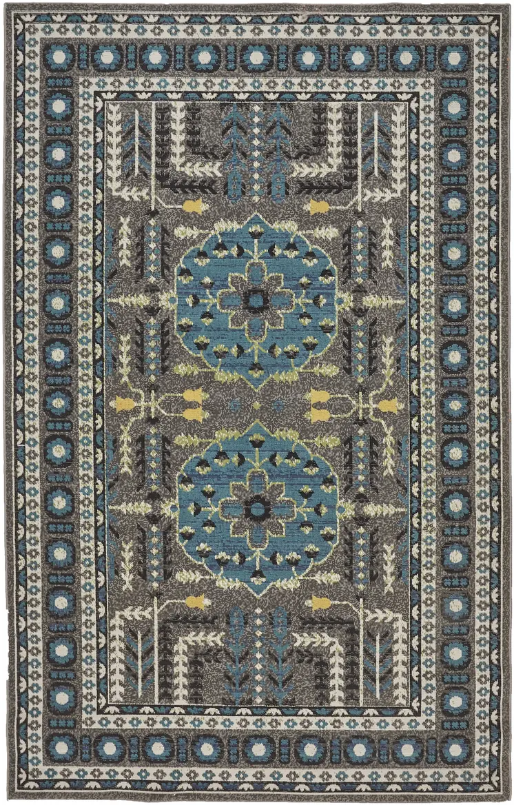 10' X 13' Blue and Gray Oriental Power Loom Area Rug