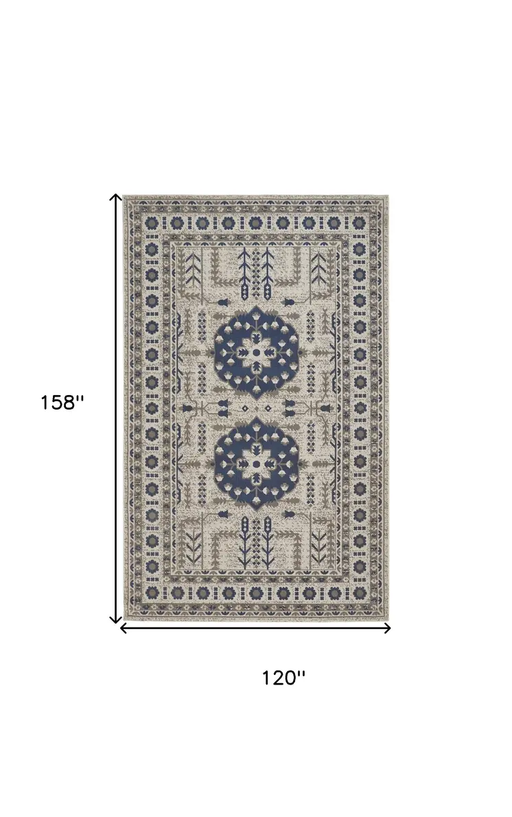 10' X 13' Blue and Gray Oriental Power Loom Area Rug
