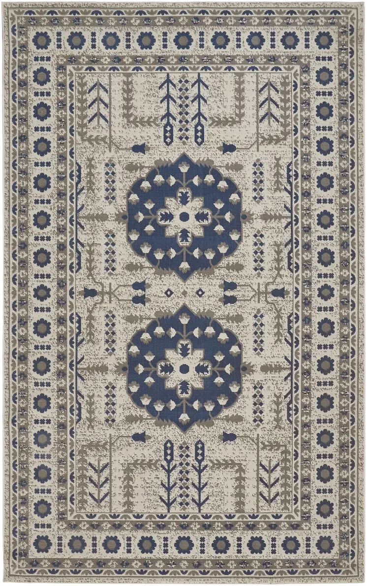 10' X 13' Blue and Gray Oriental Power Loom Area Rug