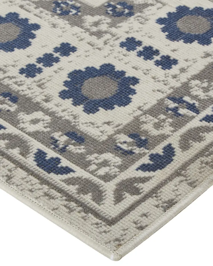 10' X 13' Blue and Gray Oriental Power Loom Area Rug