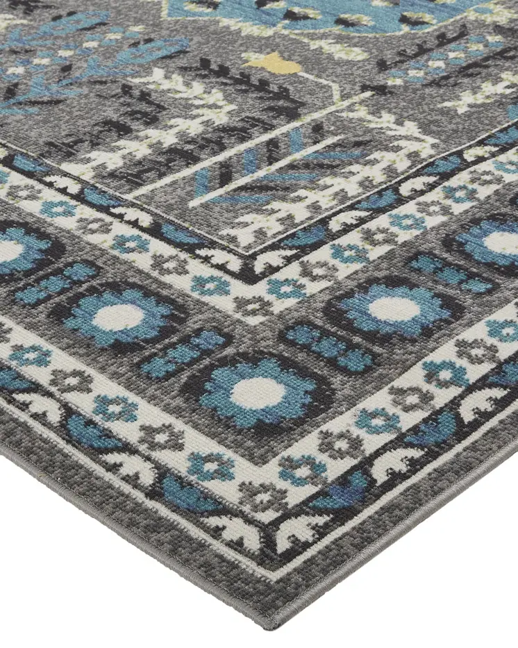 10' X 13' Gray Blue and Green Oriental Power Loom Area Rug