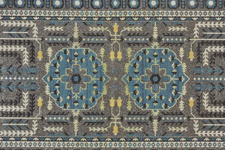 10' X 13' Gray Blue and Green Oriental Power Loom Area Rug