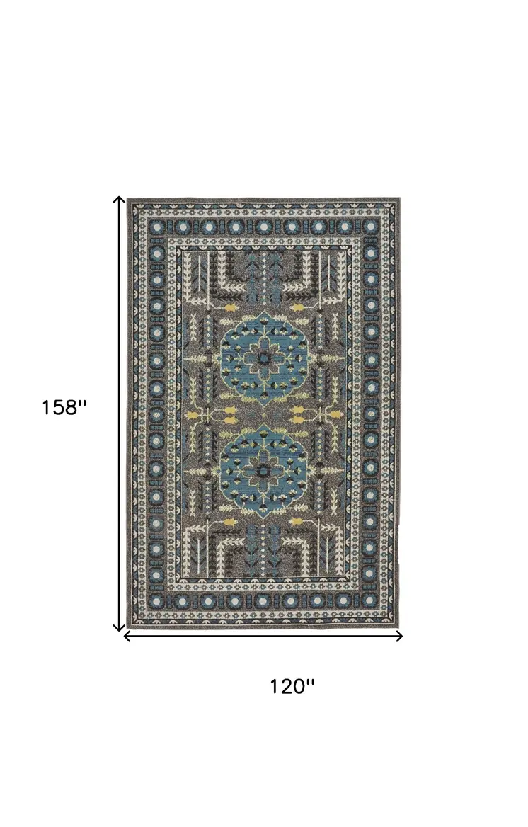 10' X 13' Gray Blue and Green Oriental Power Loom Area Rug