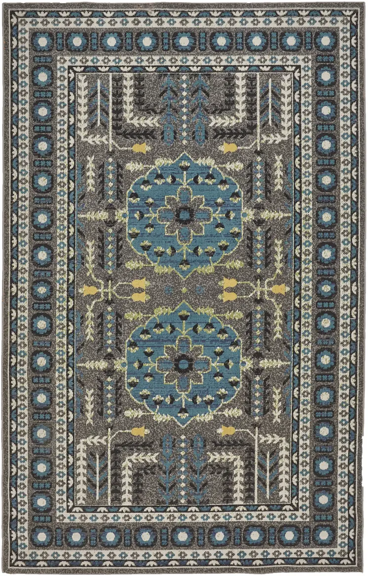 10' X 13' Gray Blue and Green Oriental Power Loom Area Rug