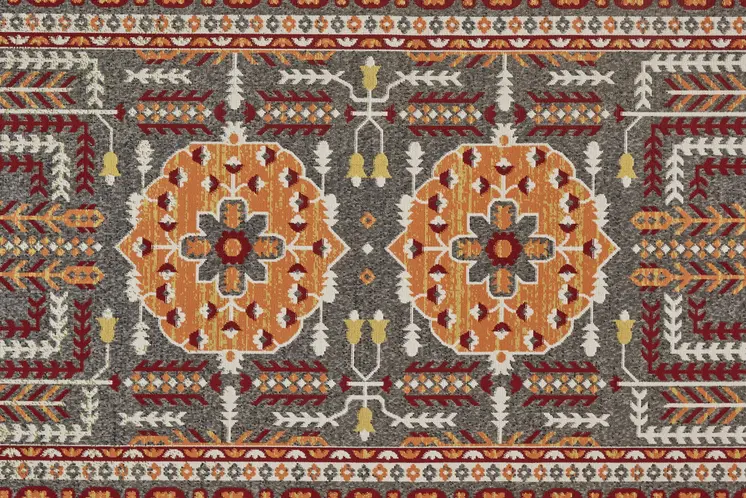 10' X 13' Red Gray and Orange Oriental Power Loom Area Rug