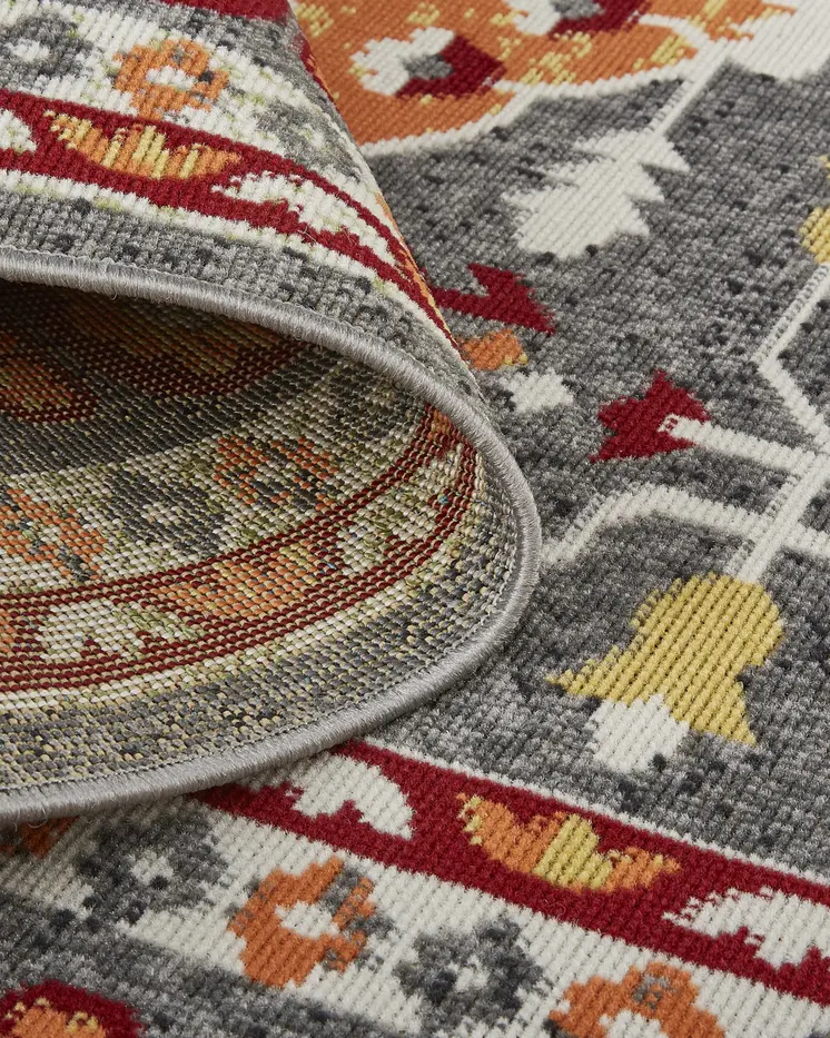 10' X 13' Red Gray and Orange Oriental Power Loom Area Rug