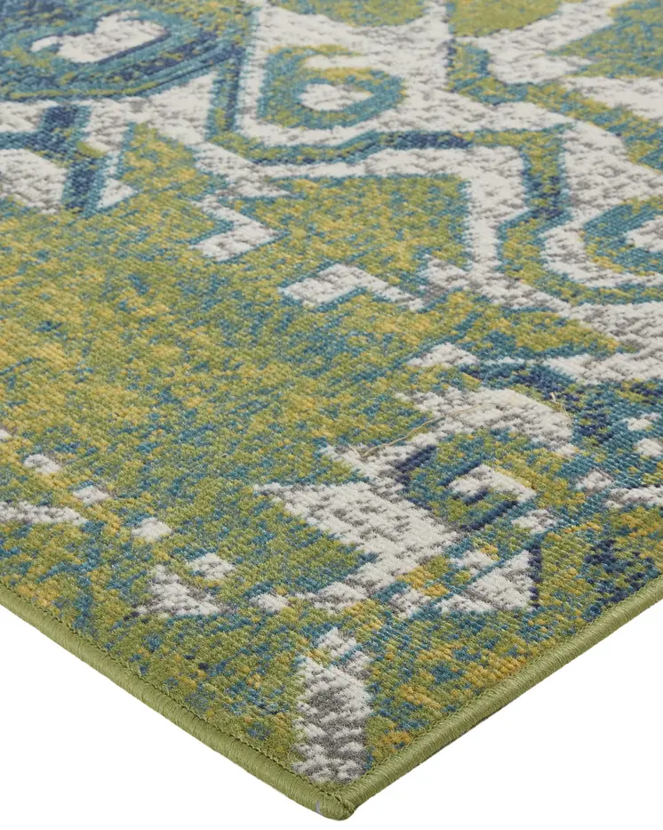 10' X 13' Blue and Green Oriental Power Loom Area Rug