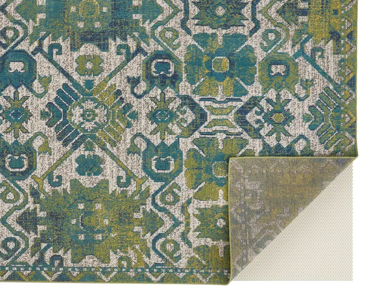 10' X 13' Blue and Green Oriental Power Loom Area Rug