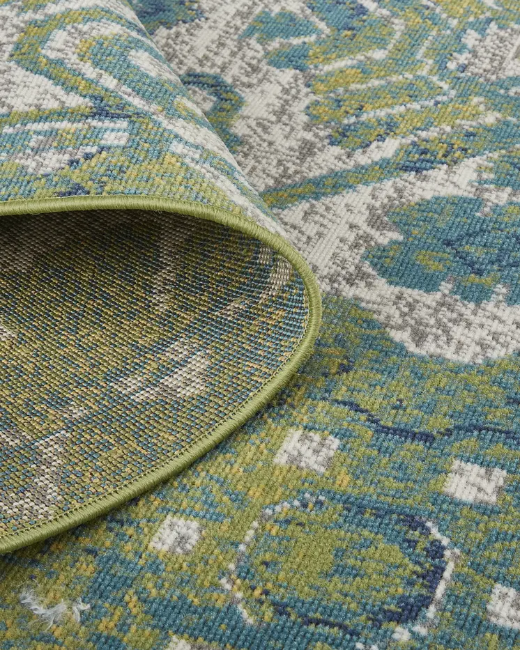 10' X 13' Blue and Green Oriental Power Loom Area Rug