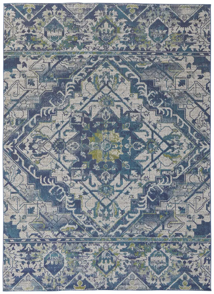 8' X 10' Gray Blue and Ivory Oriental Power Loom Area Rug