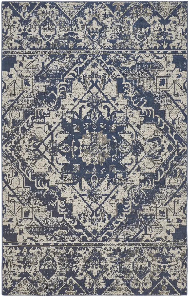 8' X 10' Gray Blue and Ivory Oriental Power Loom Area Rug