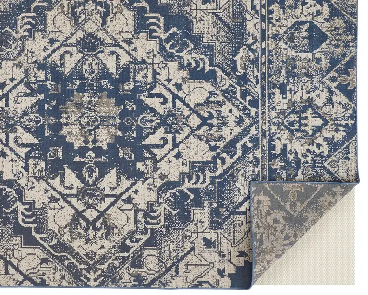 10' X 13' Gray Blue and Ivory Oriental Power Loom Area Rug