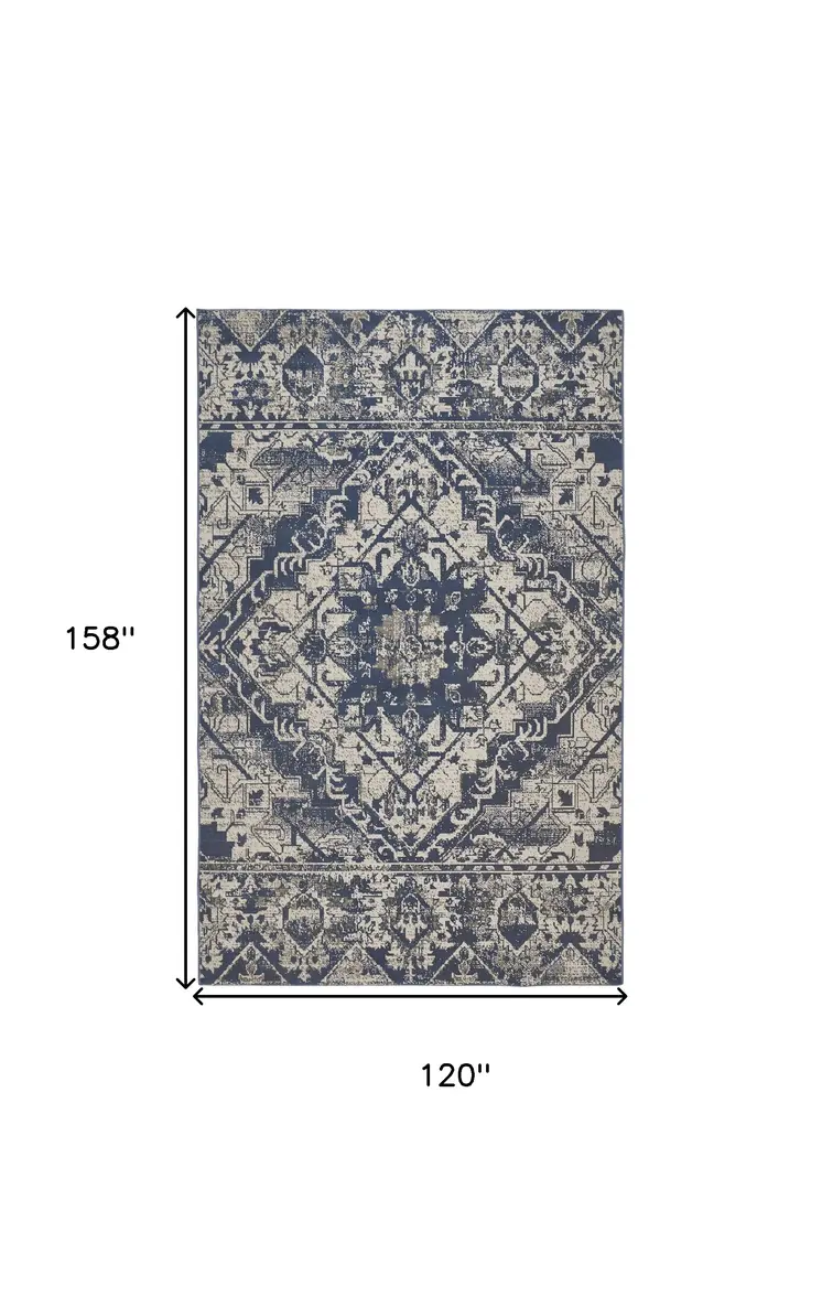10' X 13' Gray Blue and Ivory Oriental Power Loom Area Rug