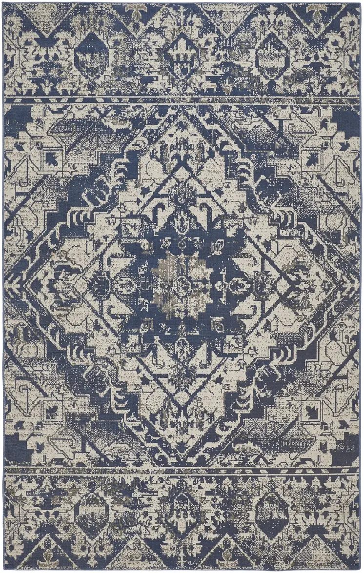 10' X 13' Gray Blue and Ivory Oriental Power Loom Area Rug