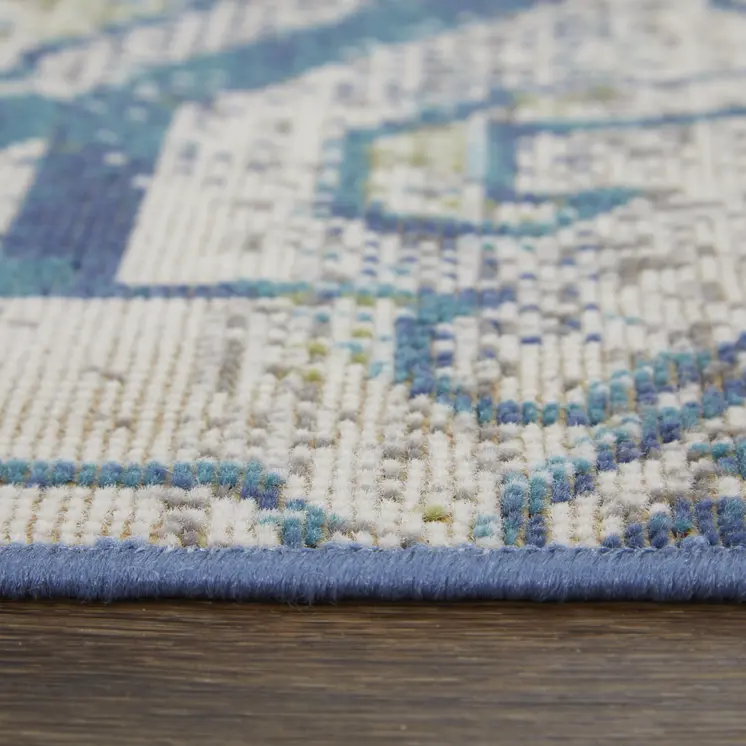 6' X 9' Green Blue and Ivory Oriental Power Loom Area Rug