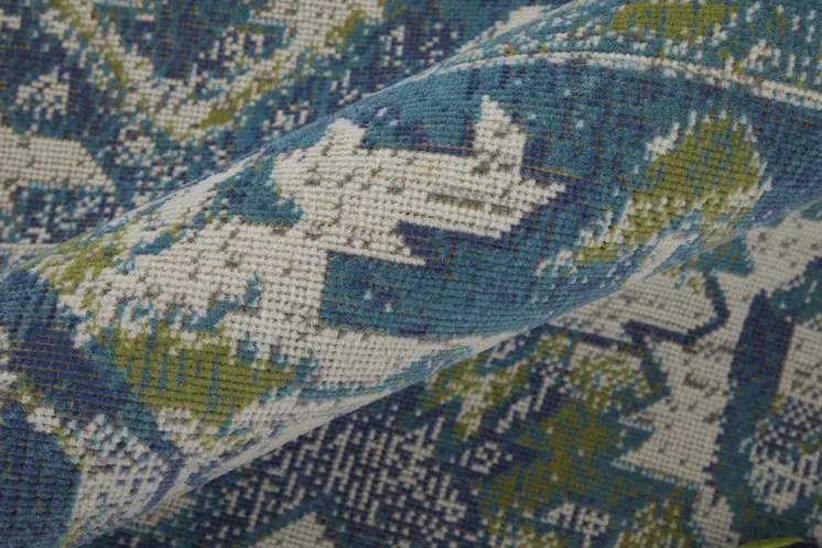 6' X 9' Green Blue and Ivory Oriental Power Loom Area Rug