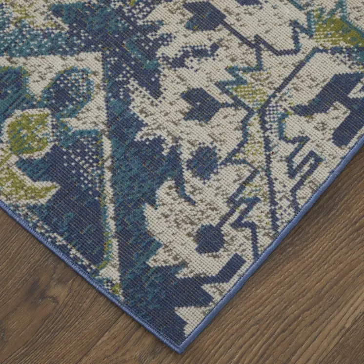 6' X 9' Green Blue and Ivory Oriental Power Loom Area Rug