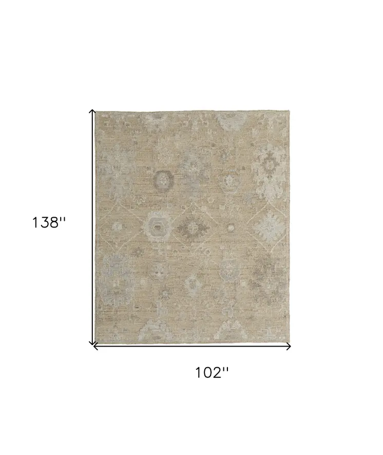 8' X 12' Tan and Ivory Wool Floral Hand Knotted Area Rug