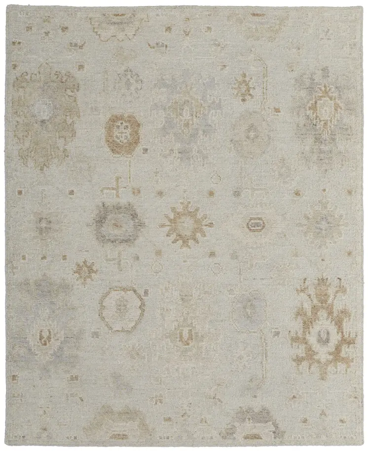 6' X 9' Tan and Gray Wool Floral Hand Knotted Area Rug